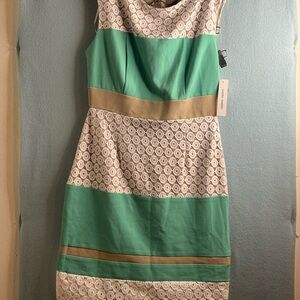 Sandra Darren Green and Cream Patterned Midi Dress